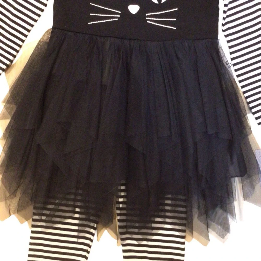 Bonnie Jean Girls 2-Pc Legging Set Black Cat Tutu Striped Halloween Outfit